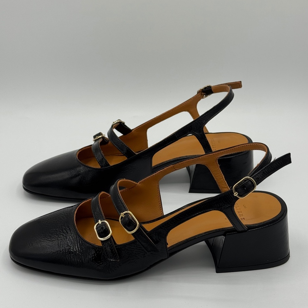 Sezane Paula Babies Patent Black Shoes Heels size 38/ US 7 / UK 5